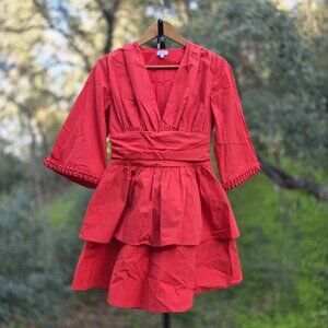 NWOT RHODE RED POPLIN V-NECK RUFFLE MINI DRESS SIZE S